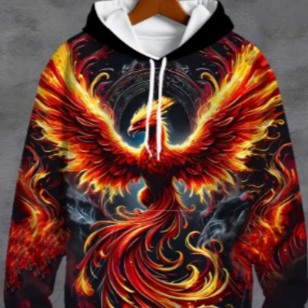 Phoenix Hoodie Large with Kangaroo Pocket Black Red Orange NWT